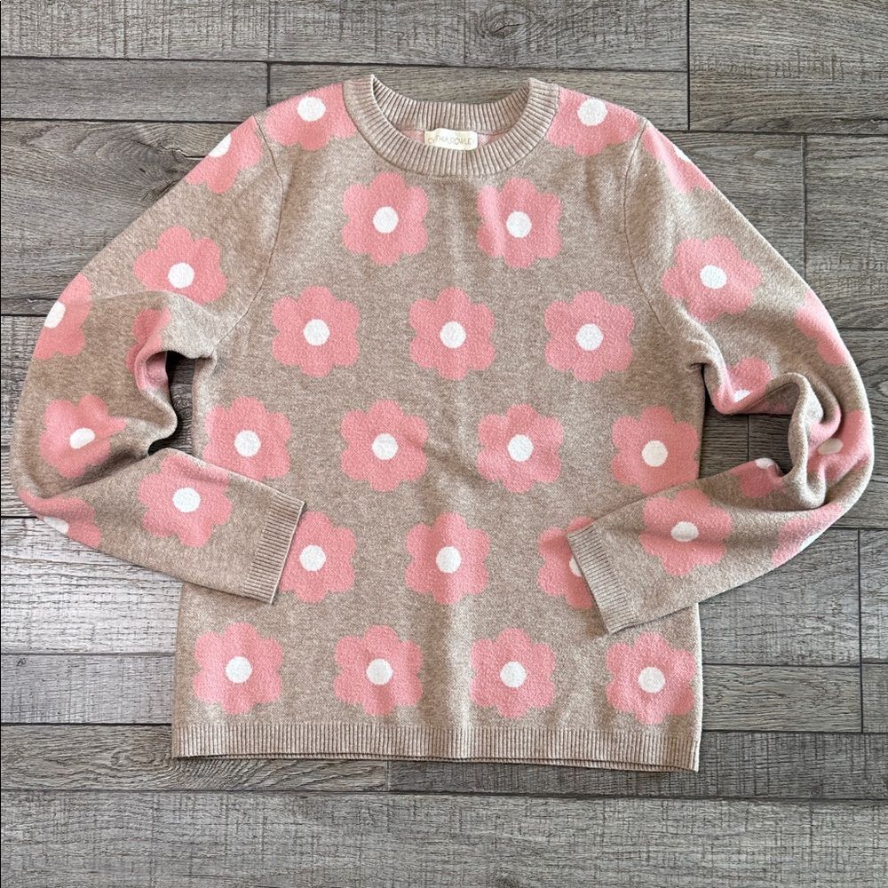 Cynthia Rowley Pink and Tan Floral Sweater